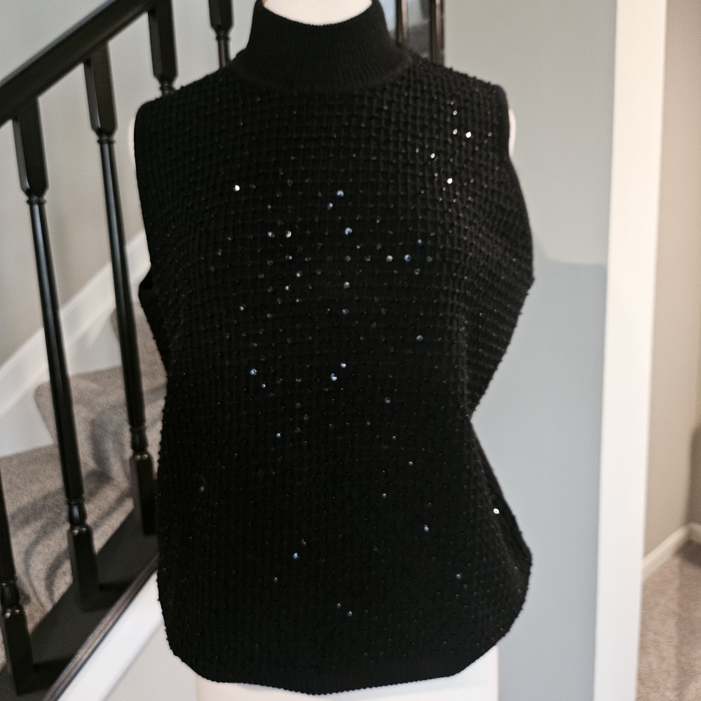 Jones New York Black Beaded/Sequin Sleeveless Sweater (Size 1X)